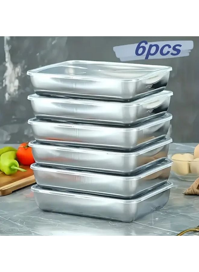 6 Piece Stainless Steel Food Storage Container Set Stackable Microwave Safe Leak Proof - Image 1